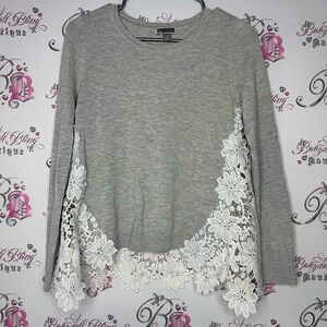 Chelsea 28 top cashmere lace floral white detail grey soft long sleeve sweater